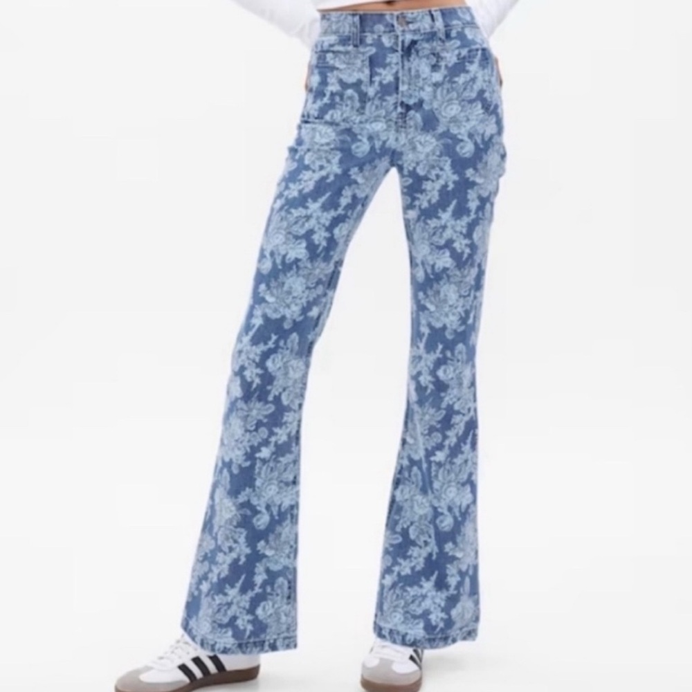 NWT Gap LoveShackFancy Blue Floral Flare Jeans